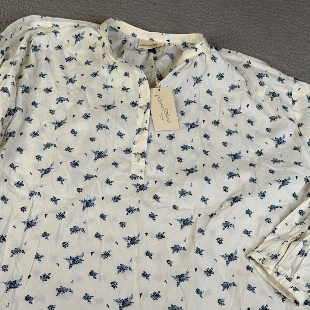 UNIVERSAL THREAD Shirt Women XL Blue White Floral Puff Sleeve Cottagecore Top